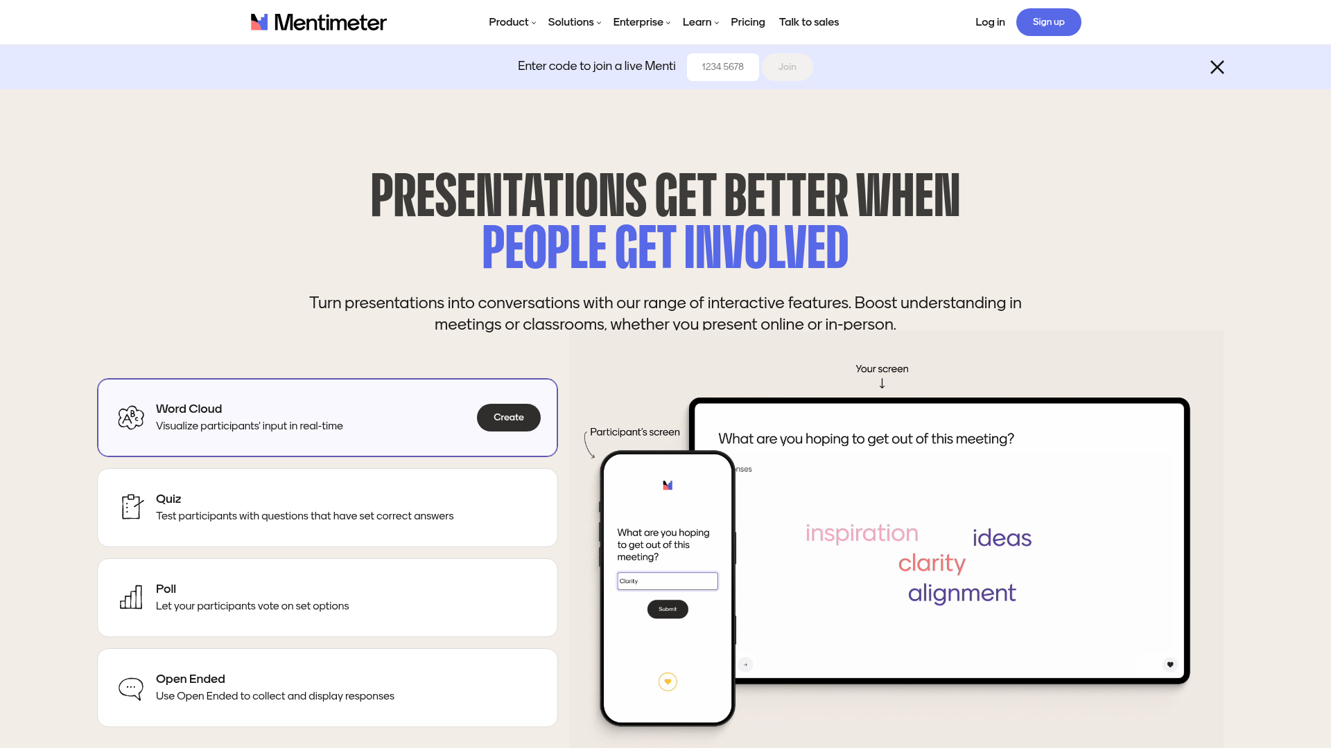 Mentimeter homepage