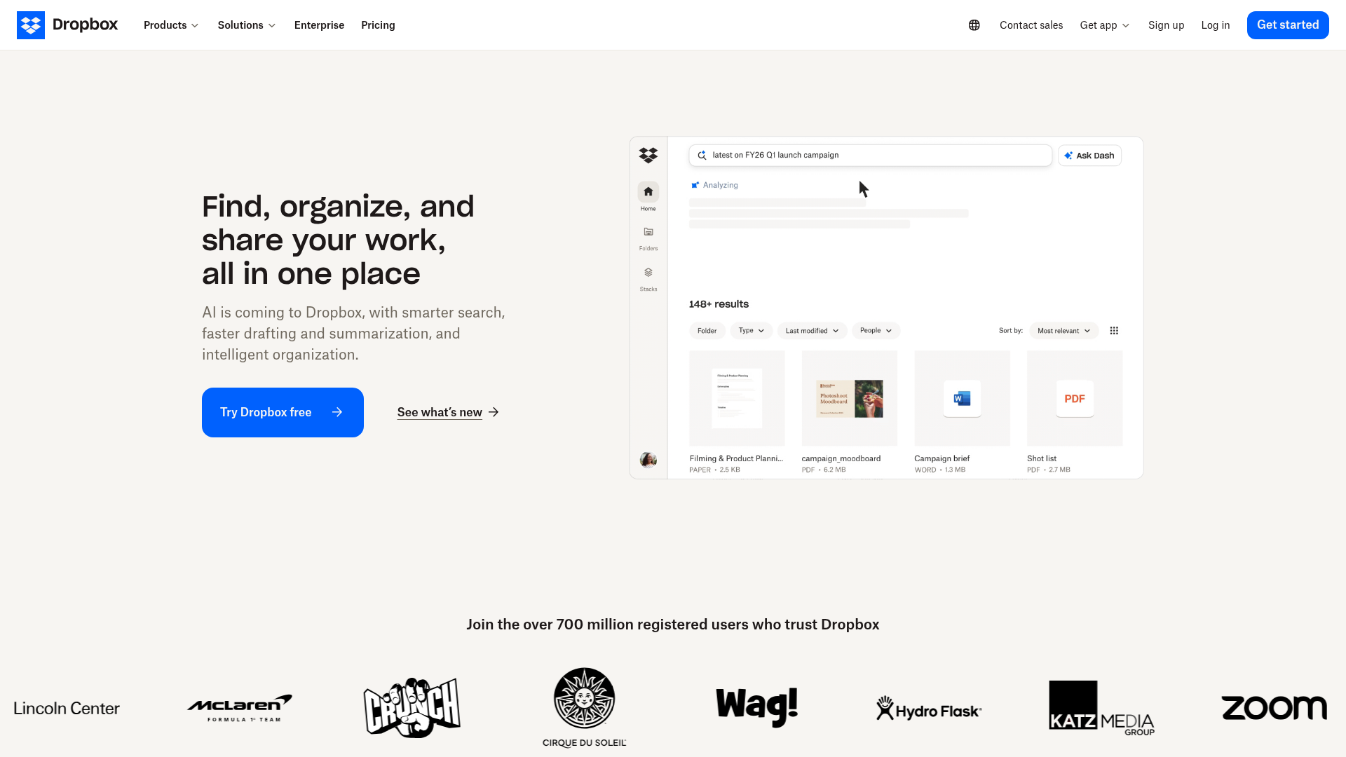 Dropbox homepage
