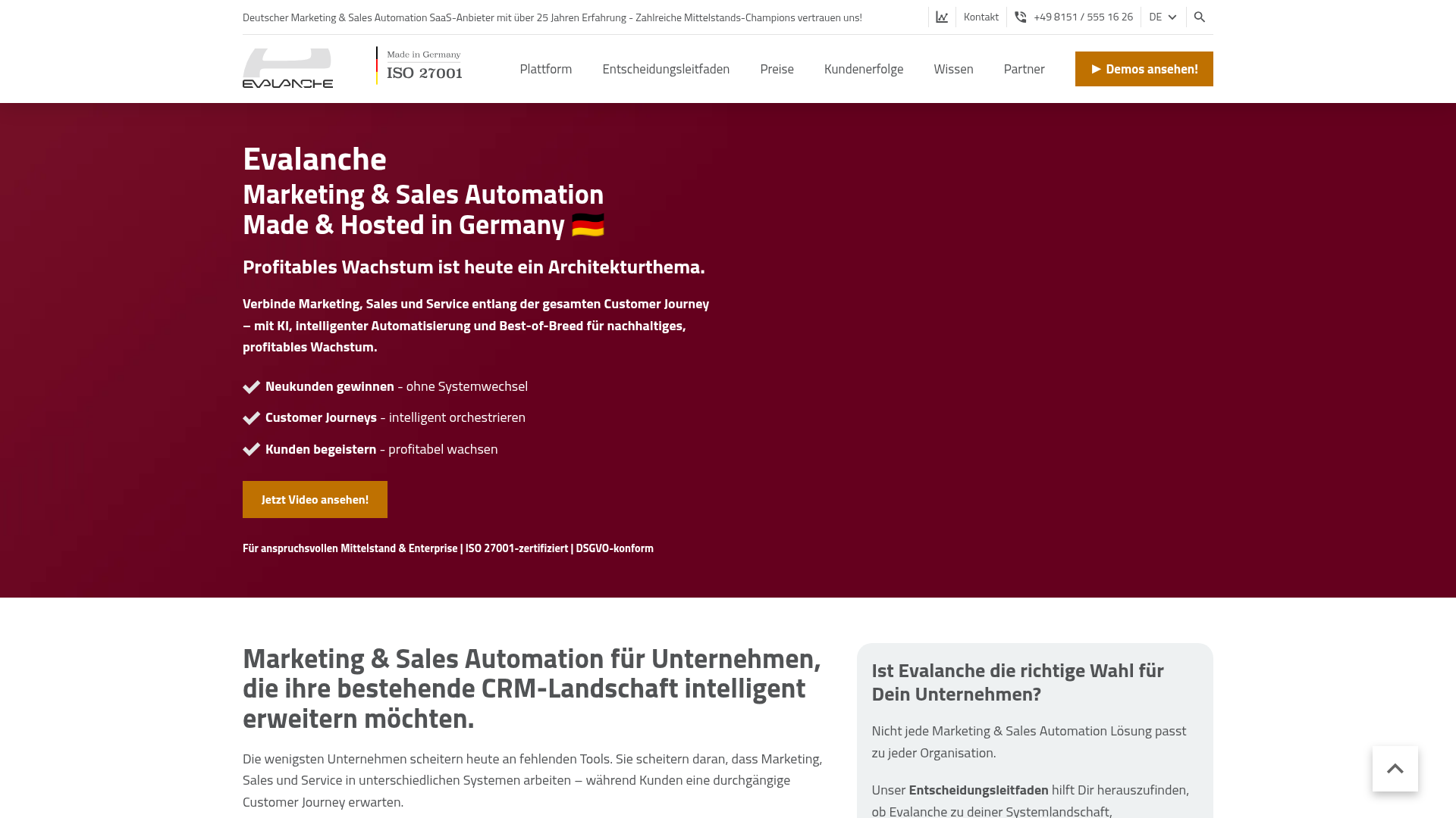 Evalanche homepage