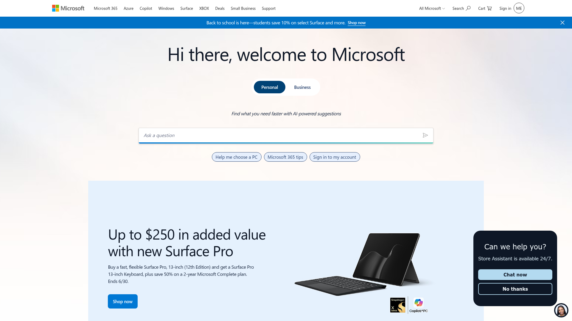 Microsoft homepage