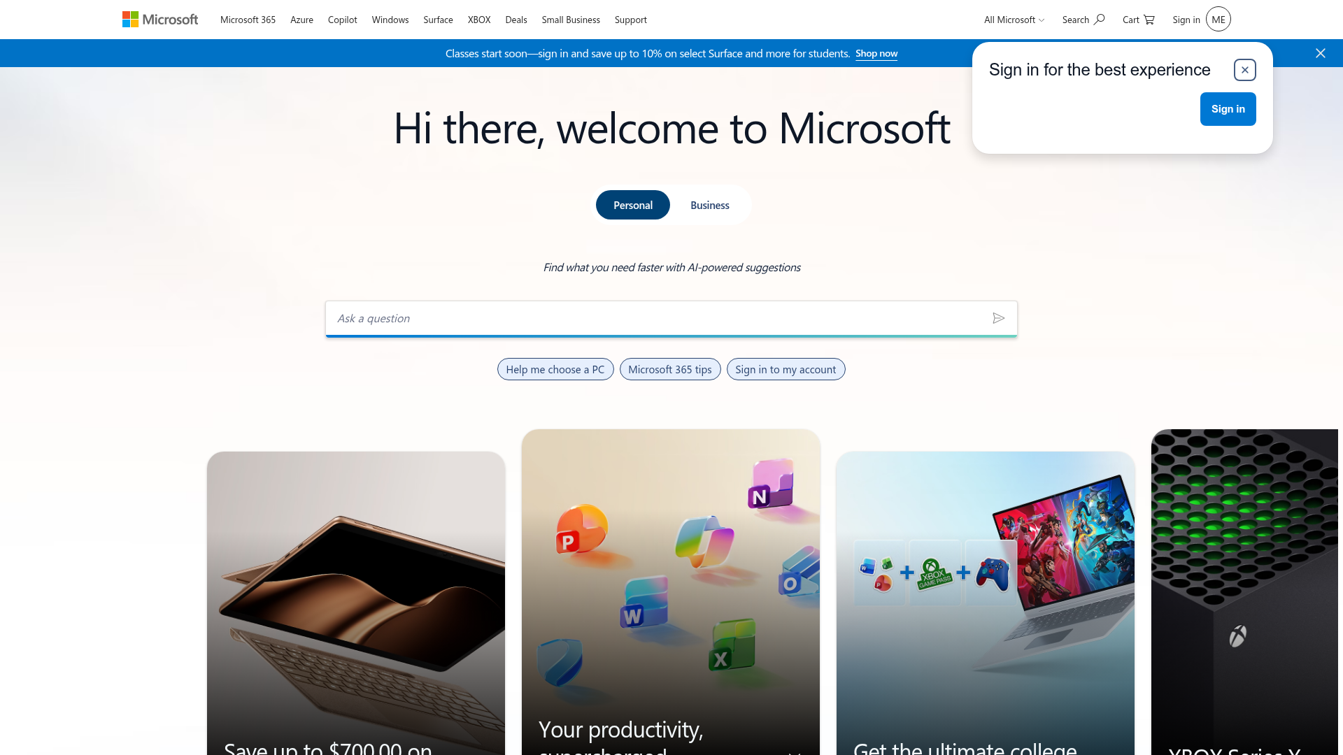 Microsoft homepage