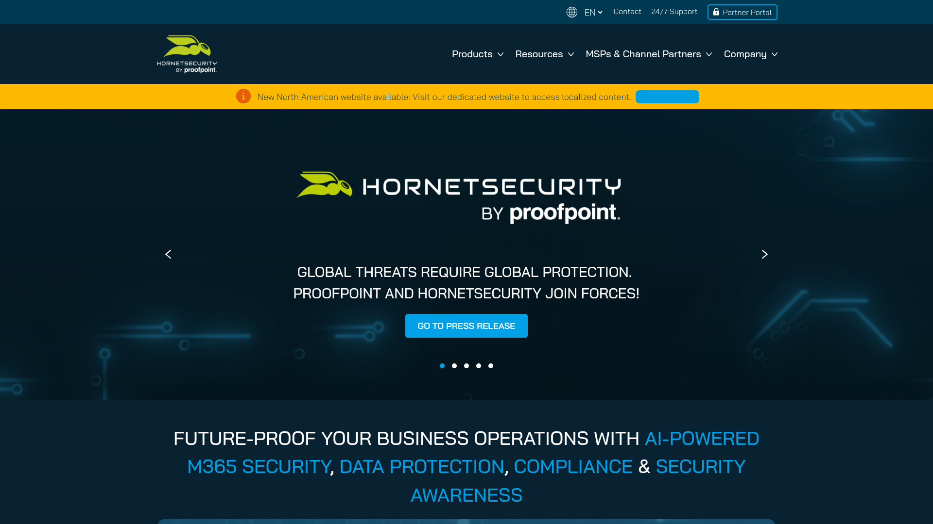 Hornetsecurity homepage