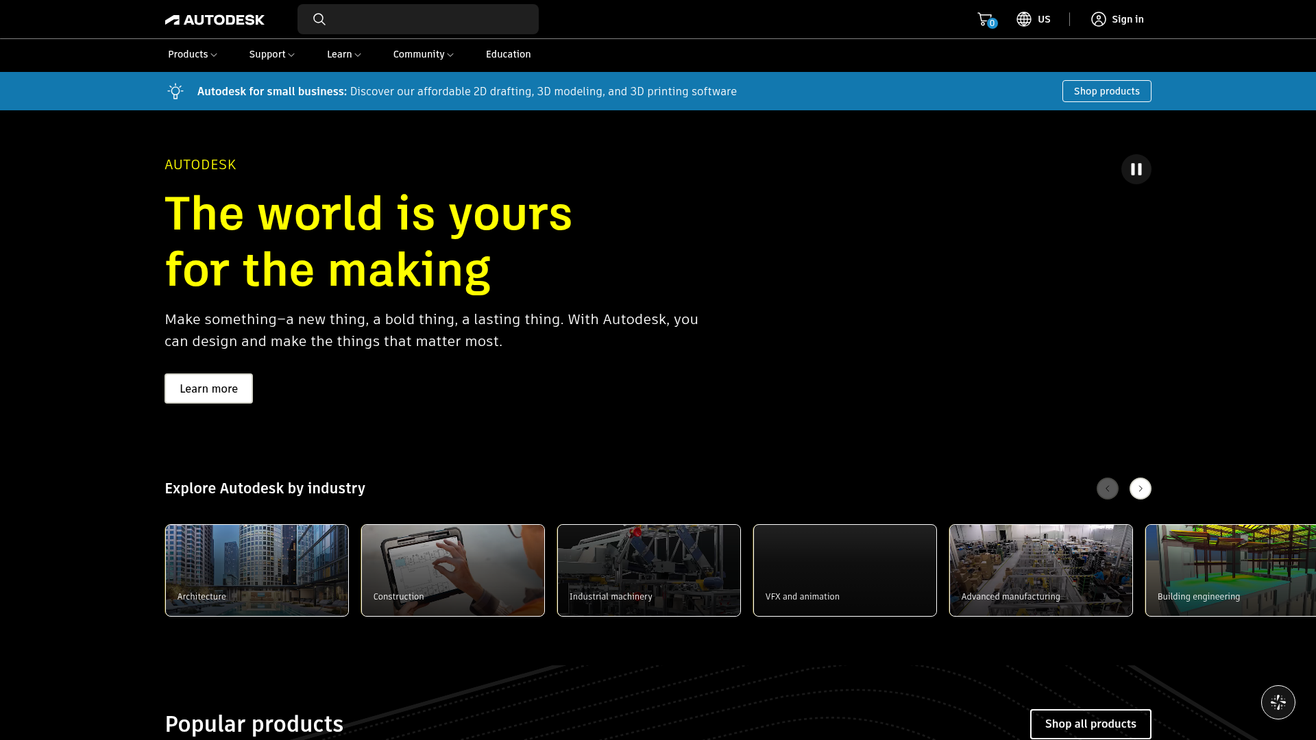 Autodesk homepage