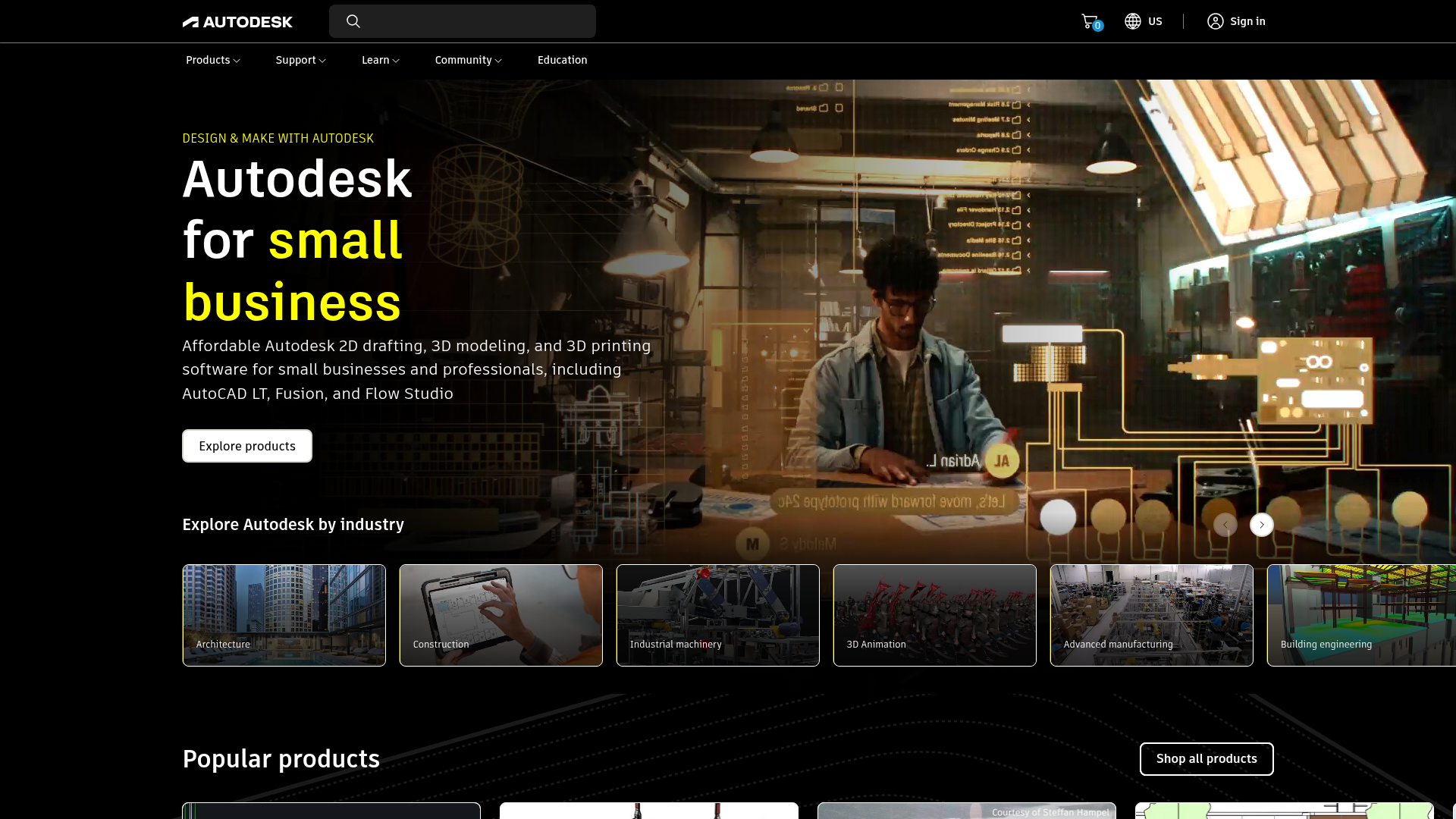 Autodesk homepage