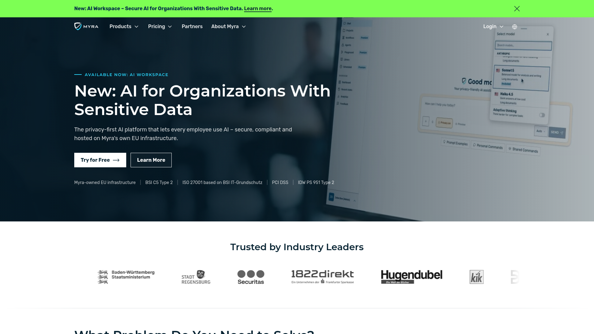 Myra Security homepage