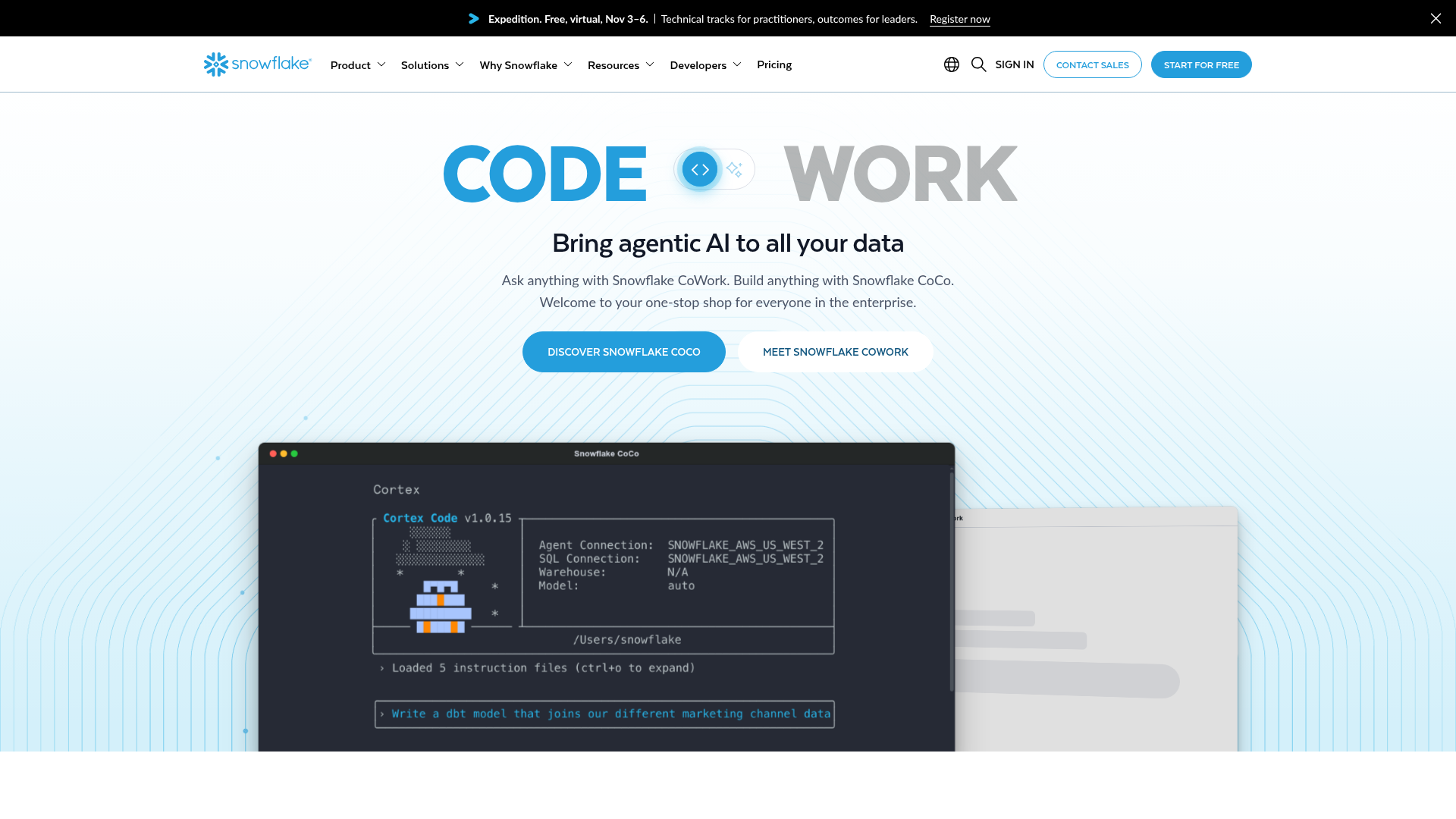 Snowflake homepage